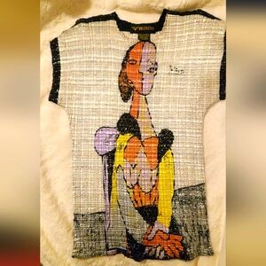 Valentina Vintage 90s Crinkle blouse, PICASSO Print Shirt one size fits